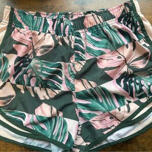 Nike Green and Pink Athletic Shorts with Tropical Print